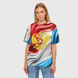 Футболка оверсайз женская Герб России на фоне флага, цвет: 3D-принт — фото 2