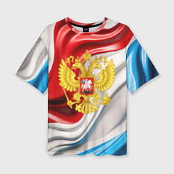 Футболка оверсайз женская Герб России на фоне флага, цвет: 3D-принт