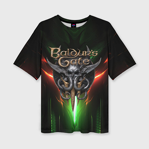 Женская футболка оверсайз Baldurs Gate 3 logo green red light / 3D-принт – фото 1