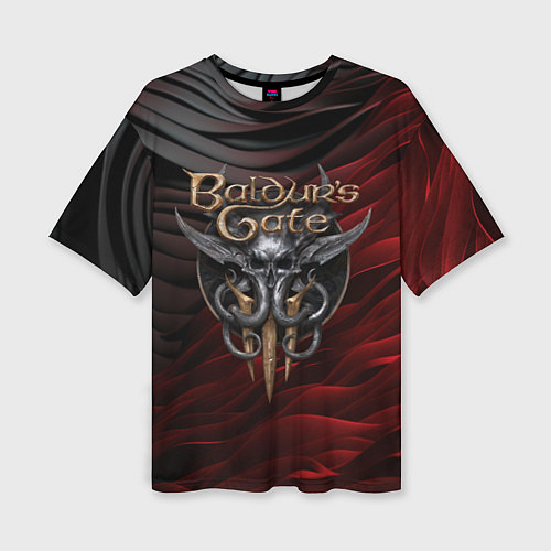 Женская футболка оверсайз Baldurs Gate 3 logo dark red black / 3D-принт – фото 1