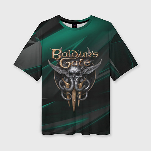 Женская футболка оверсайз Baldurs Gate 3 logo green geometry / 3D-принт – фото 1