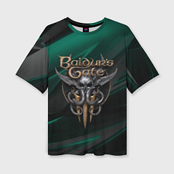 Женская футболка оверсайз Baldurs Gate 3 logo green geometry