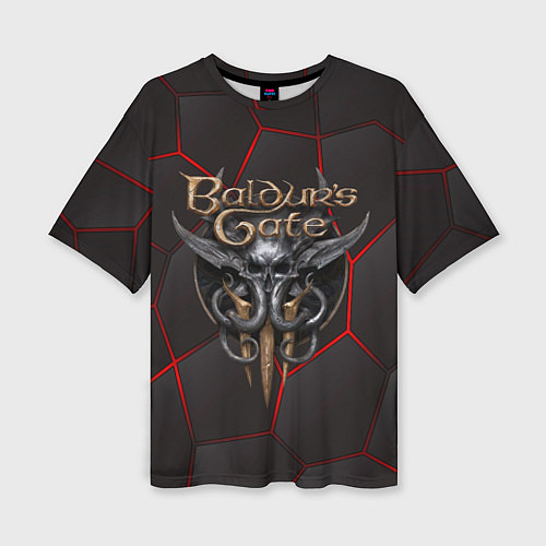 Женская футболка оверсайз Baldurs Gate 3 logo red black geometry / 3D-принт – фото 1