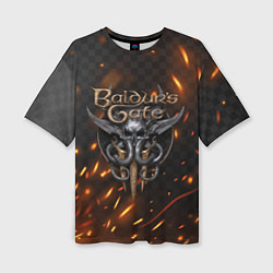 Женская футболка оверсайз Baldurs Gate 3 logo fire