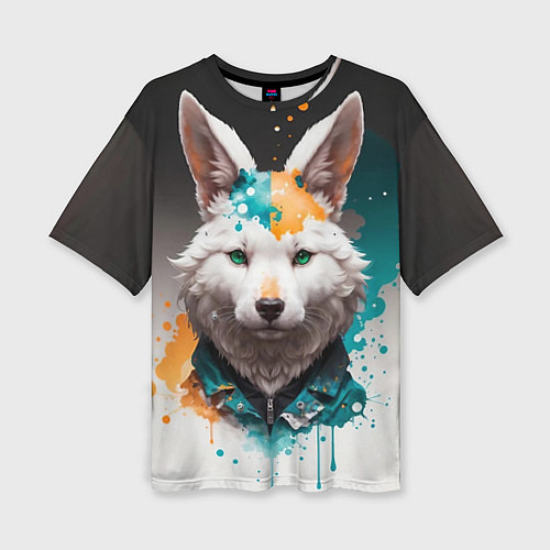 Женская футболка оверсайз Кролик в каплях краски / 3D-принт – фото 1