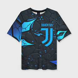 Женская футболка оверсайз Juventus abstract blue logo