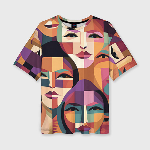 Женская футболка оверсайз Геометрические портреты девушек / 3D-принт – фото 1