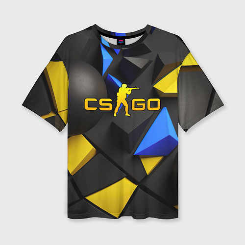 Женская футболка оверсайз CSGO blue yellow abstract / 3D-принт – фото 1