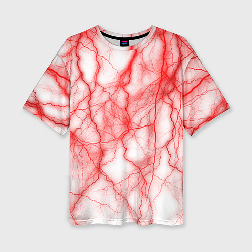 Женская футболка оверсайз Белый фон и красные молнии / 3D-принт – фото 1