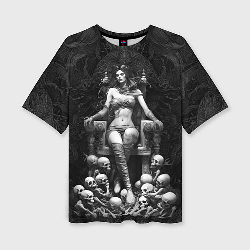 Женская футболка оверсайз Ведьма на троне из черепов / 3D-принт – фото 1