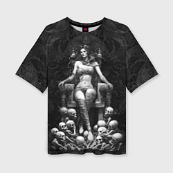 Женская футболка оверсайз Ведьма на троне из черепов