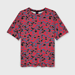 Женская футболка оверсайз Черные и синие треугольники на красном