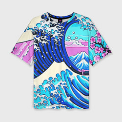 Женская футболка оверсайз Большая волна в Канагаве сакура