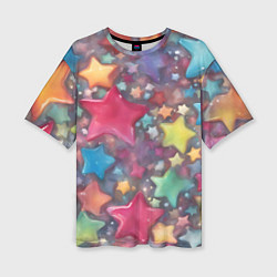 Женская футболка оверсайз Разноцветные новогодние звёзды