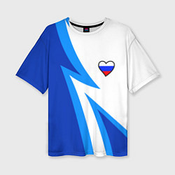 Женская футболка оверсайз Флаг России в сердечке - синий