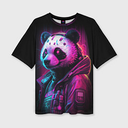 Женская футболка оверсайз Panda cyberpunk
