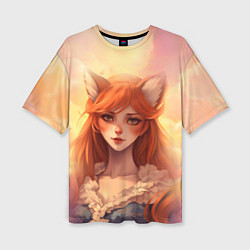 Женская футболка оверсайз Рыжая девушка лисица