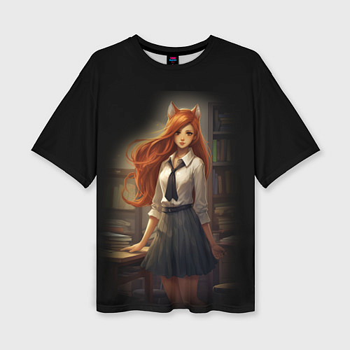 Женская футболка оверсайз Девушка лиса ученица / 3D-принт – фото 1