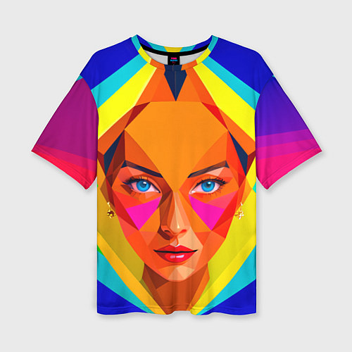Женская футболка оверсайз Девушка голубоглазая в ромбе / 3D-принт – фото 1