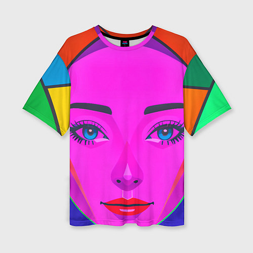 Женская футболка оверсайз Девушка с голубыми глазами и фиолетовым лицом / 3D-принт – фото 1