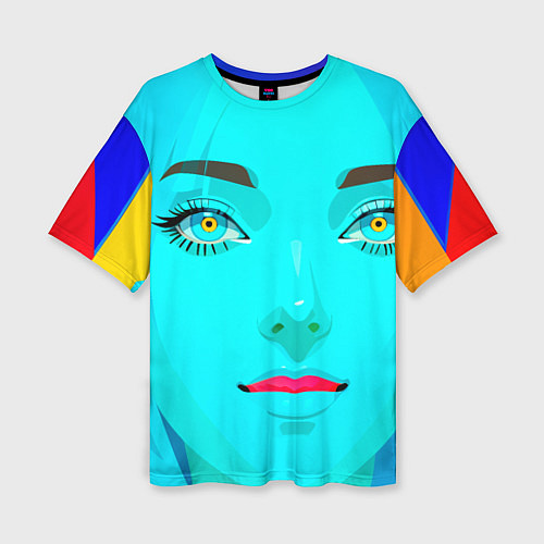 Женская футболка оверсайз Девушка с циановым лицом и жёлтыми зрачками / 3D-принт – фото 1
