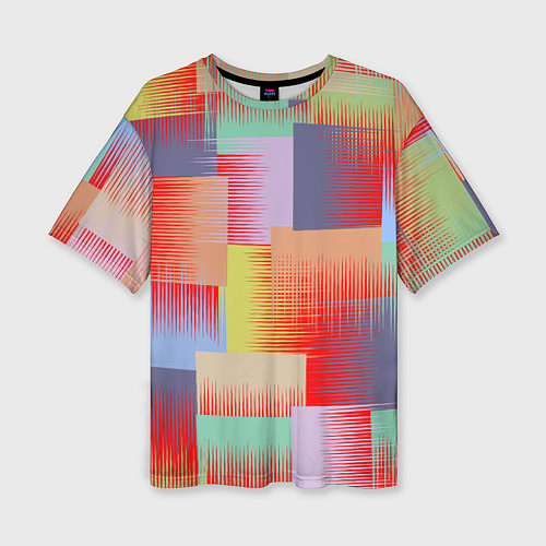 Женская футболка оверсайз Веселая разноцветная клетка / 3D-принт – фото 1