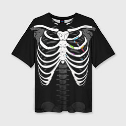 Женская футболка оверсайз Скелет: ребра с кистью и красками
