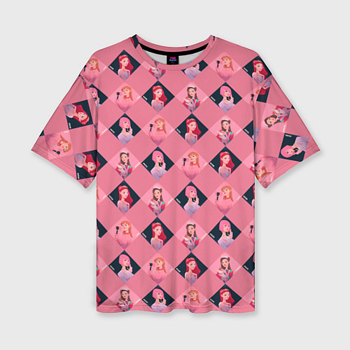 Женская футболка оверсайз Розовая клеточка black pink / 3D-принт – фото 1