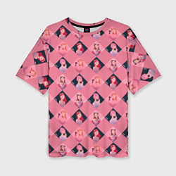 Женская футболка оверсайз Розовая клеточка black pink