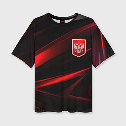 Футболка оверсайз женская Герб России красный и черный фон, цвет: 3D-принт