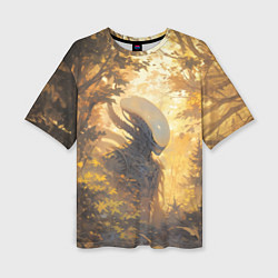 Женская футболка оверсайз Ксеноморф в утреннем лесу