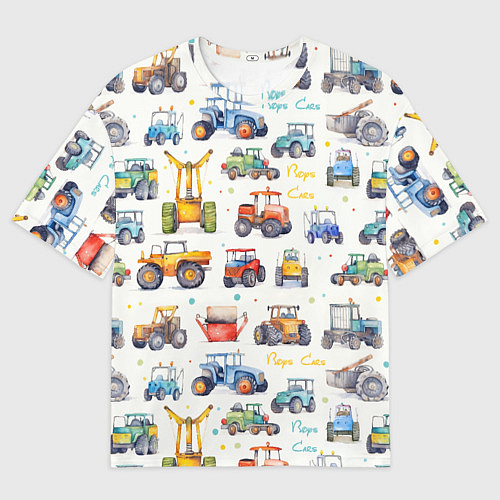 Женская футболка оверсайз Акварельные тракторы - детский паттерн / 3D-принт – фото 1