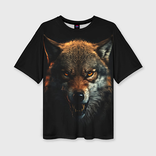 Женская футболка оверсайз Оскал дикого волка / 3D-принт – фото 1