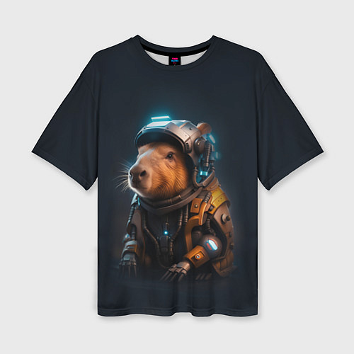 Женская футболка оверсайз Cool capybara - cyberpunk - neural network / 3D-принт – фото 1