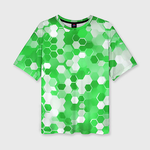 Женская футболка оверсайз Кибер Hexagon Зелёный / 3D-принт – фото 1