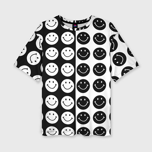 Женская футболка оверсайз Smiley black and white / 3D-принт – фото 1