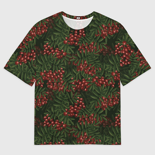 Женская футболка оверсайз Рябиновые ветки - паттерн / 3D-принт – фото 1