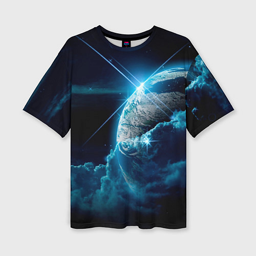 Женская футболка оверсайз Космос и сияющая планета / 3D-принт – фото 1