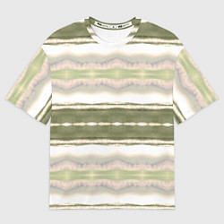 Футболка оверсайз женская Тай дай полосы в оливковых тонах, цвет: 3D-принт