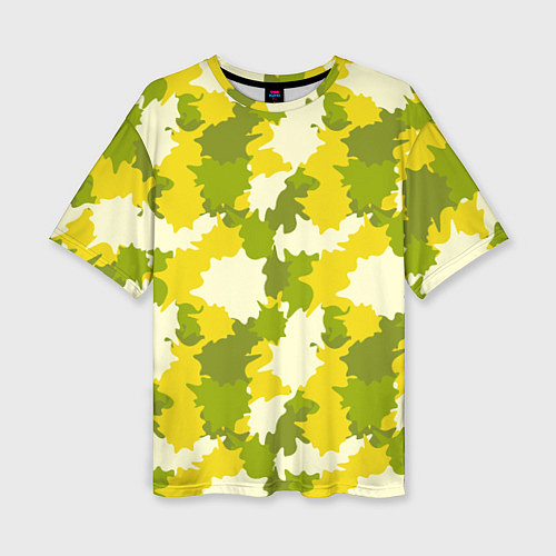 Женская футболка оверсайз Желто-зеленый камуфляж / 3D-принт – фото 1