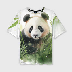 Женская футболка оверсайз Панда акварель