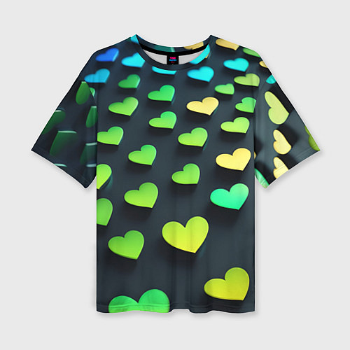 Женская футболка оверсайз Паттерн - сердца градиент - нейросеть / 3D-принт – фото 1