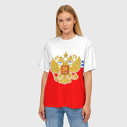 Футболка оверсайз женская Герб Российской Федерации - полосы, цвет: 3D-принт — фото 2