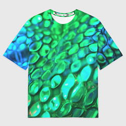 Футболка оверсайз женская Объемная зеленая текстура в виде чешуи, цвет: 3D-принт