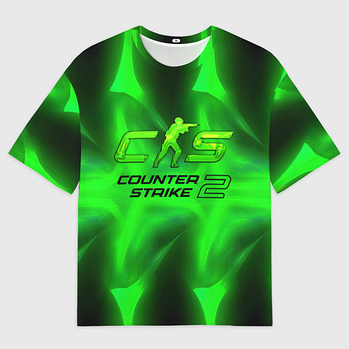 Женская футболка оверсайз Counter strike 2 green logo / 3D-принт – фото 1