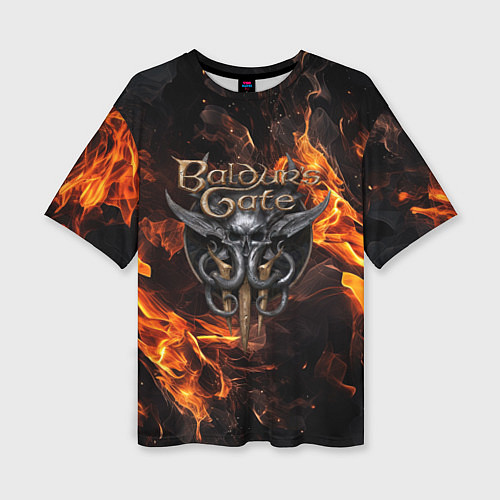 Женская футболка оверсайз Baldurs Gate 3 fire logo / 3D-принт – фото 1