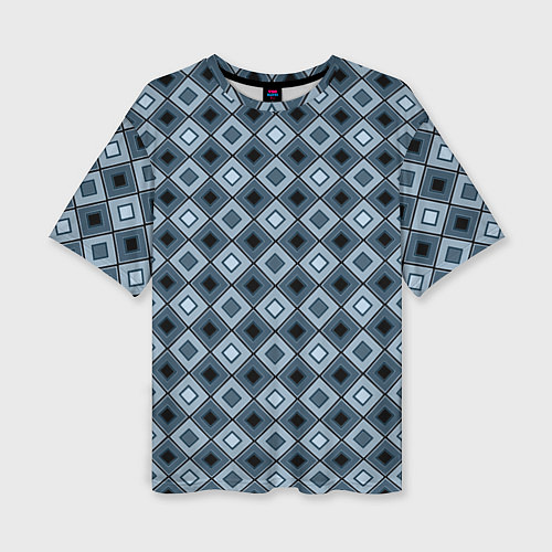 Женская футболка оверсайз Геометрический узор в серо-голубом цвете / 3D-принт – фото 1
