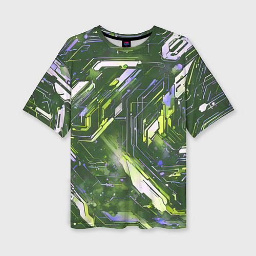 Женская футболка оверсайз Космические кибер схемы зелёные / 3D-принт – фото 1