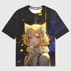 Женская футболка оверсайз Грустная девушка-кошка