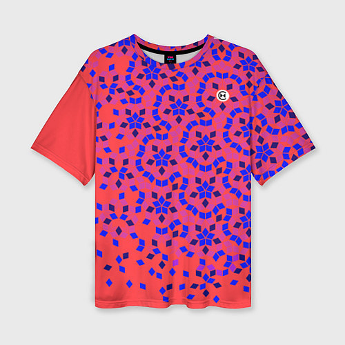 Женская футболка оверсайз Мозаика Пенроуза в красно-синем контрасте / 3D-принт – фото 1